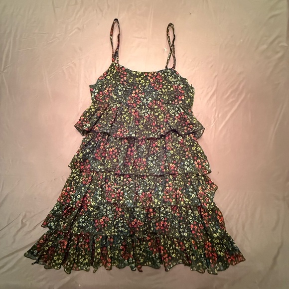 H&M Y2K Vintage Black/Red Ruffled Tiered Spaghetti Strap Mini Sundress 6/Small - Picture 4 of 8